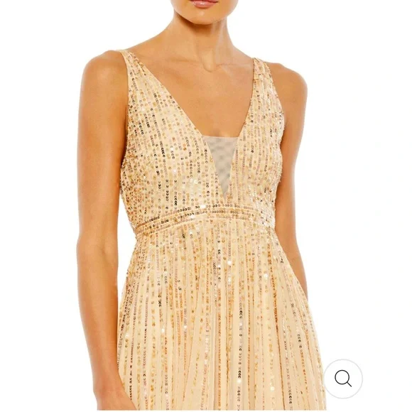 Mac Duggal 6 Sunset Sequin Plunge V Neck Gown NWT Flowy A Line Skirt - Picture 3 of 13